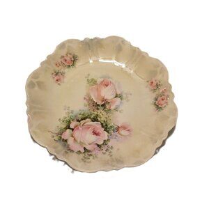 Silesia Rose Plate Hand-Painted 9" Scalloped Iridescent Silver Over Glaze Flaw